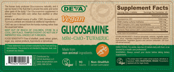 Vegan Glucosamine/MSM/CMO Supplement Facts Label