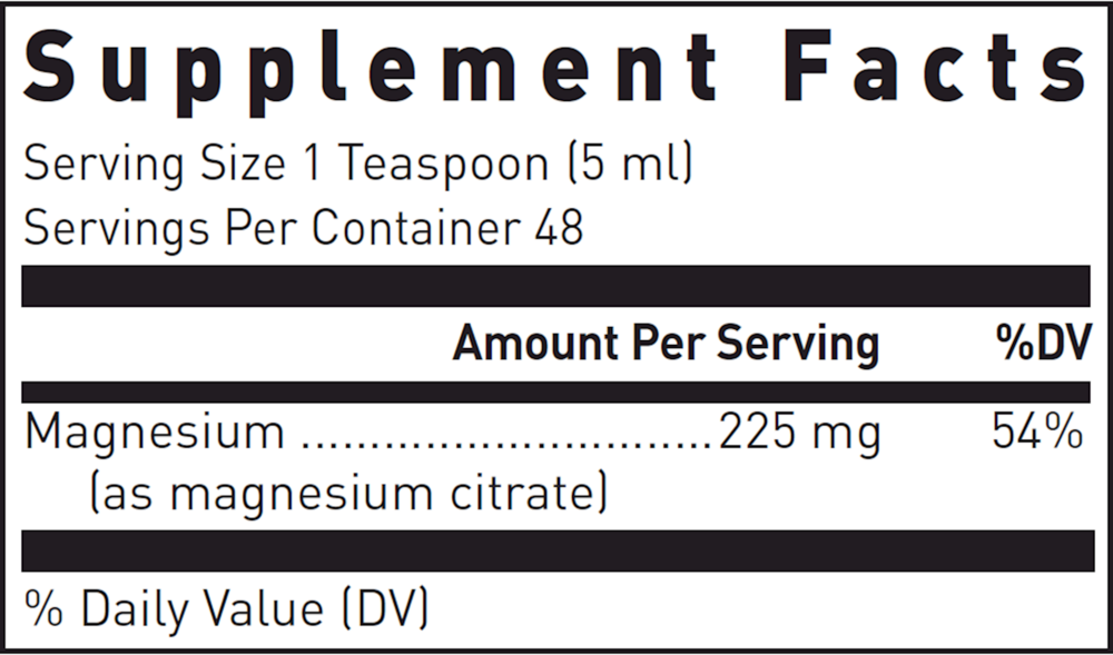 Liquid Magnesium Supplement Facts Label