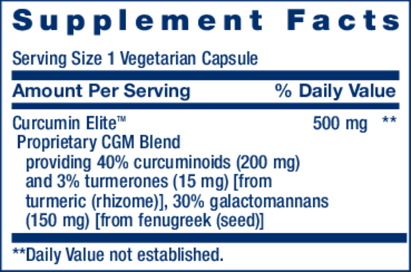 Curcumin Elite™ Turmeric Extract Supplement Facts Label