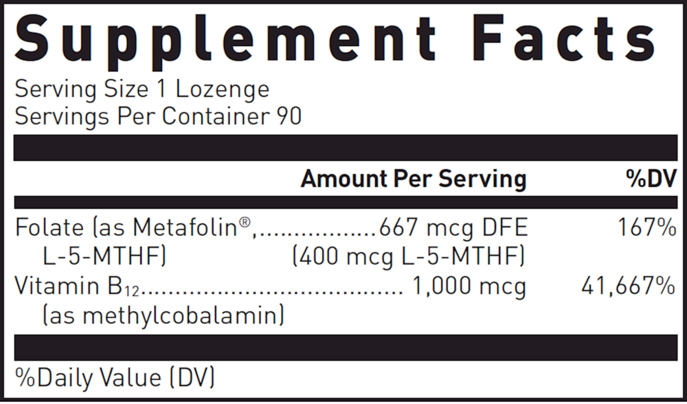 BACKORDER ONLY - Methyl B12 Plus 90'S Supplement Facts Label