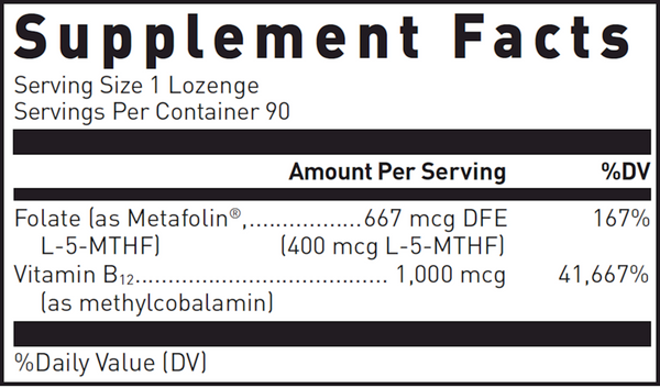 BACKORDER ONLY - Methyl B12 Plus 90'S Supplement Facts Label