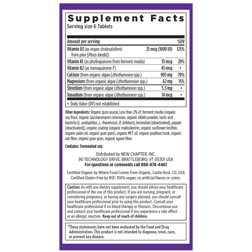 Bone Strength Take Care Tiny Tabs Supplement Facts Label