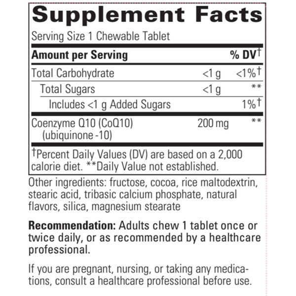 Vitaline® CoQ10 (200mg) Chocolate Supplement Facts Label