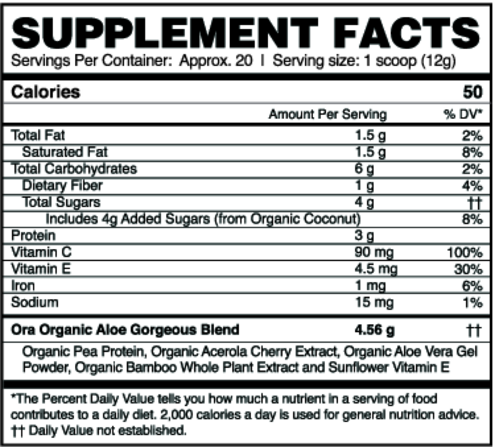 Aloe Gorgeous: Collagen Booster Beauty Powder Supplement Facts Label