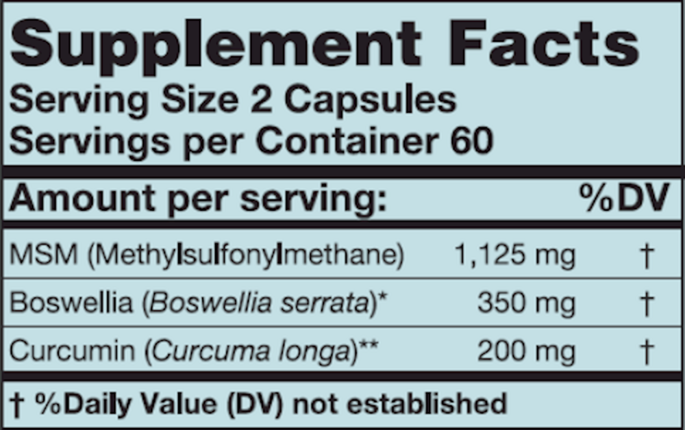 MSM Plus Supplement Facts Label