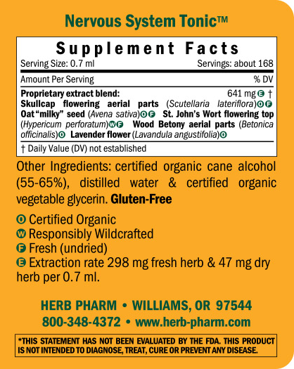 Nervous System Tonic Compound Supplement Facts Label