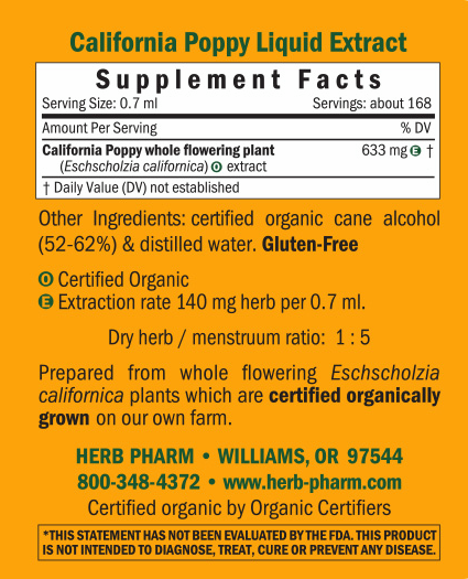 California Poppy Supplement Facts Label