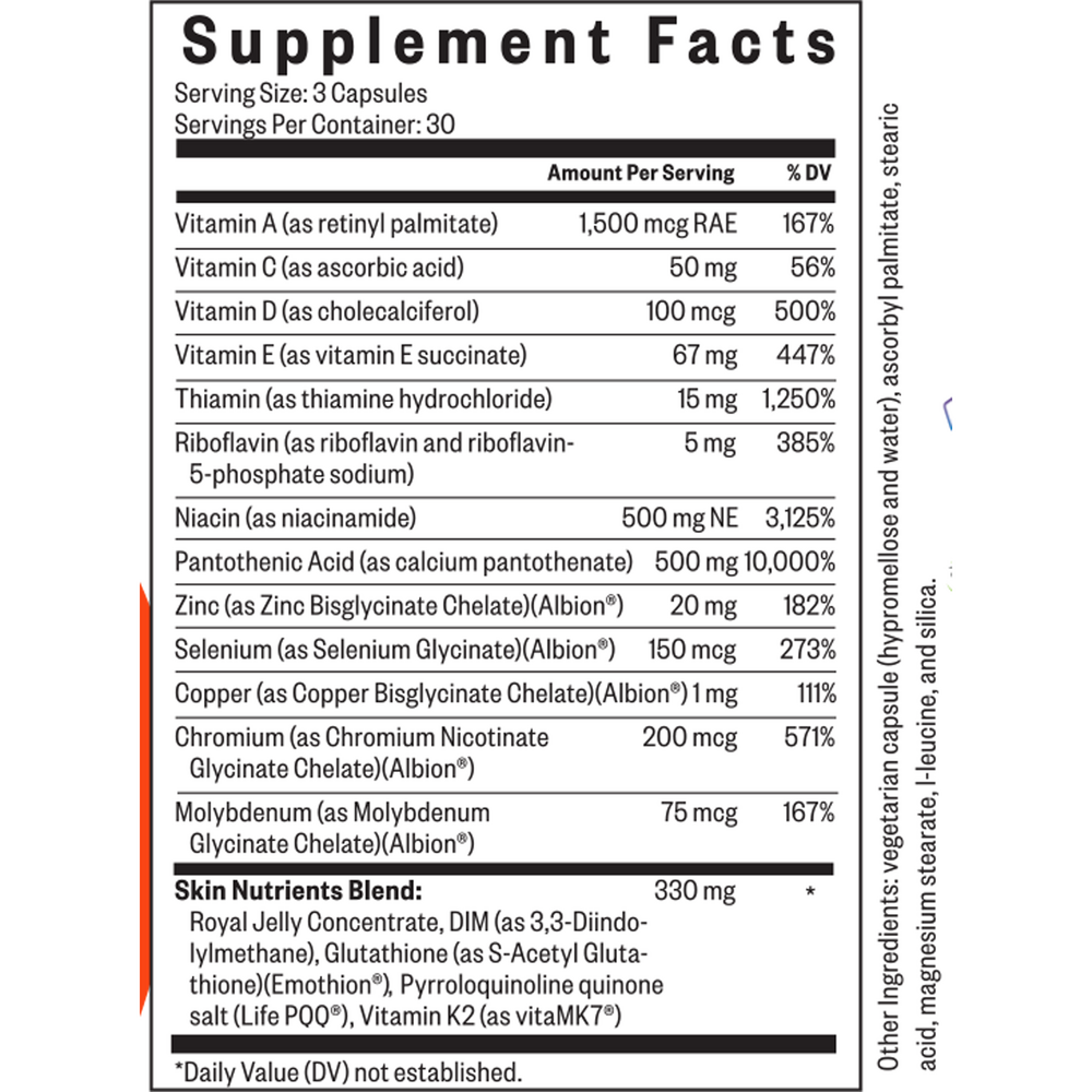 Skin Nutrients Supplement Facts Label