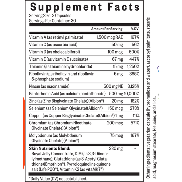Skin Nutrients Supplement Facts Label