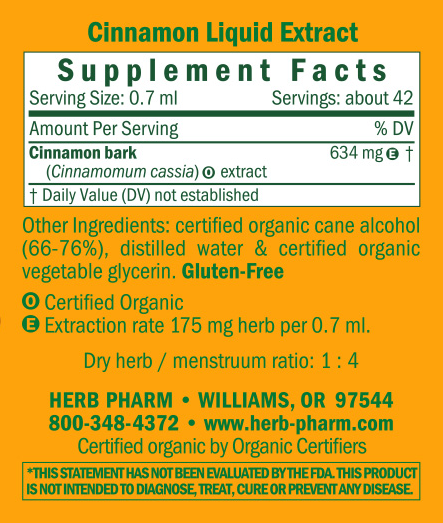 Cinnamon Supplement Facts Label