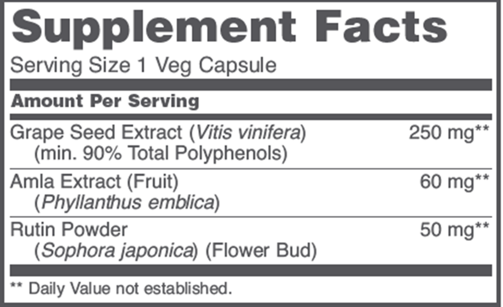 Grape Seed OPC Supplement Facts Label