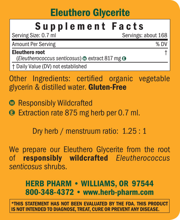 Eleuthero Glycerite Supplement Facts Label