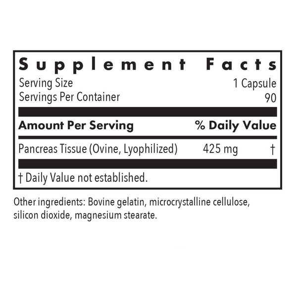 Pancreas Lamb Supplement Facts Label