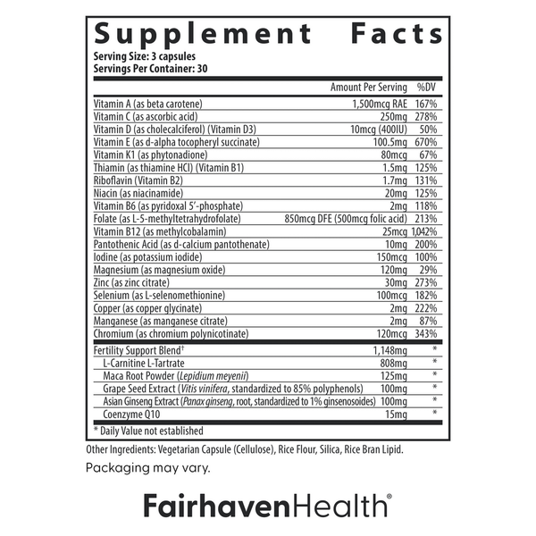 FertilAid for Men Supplement Facts Label