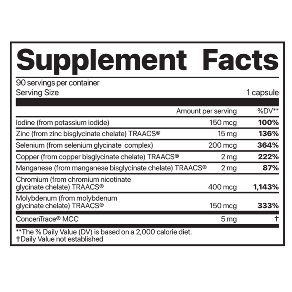 Essential Blend Multi Mineral Supplement Facts Label