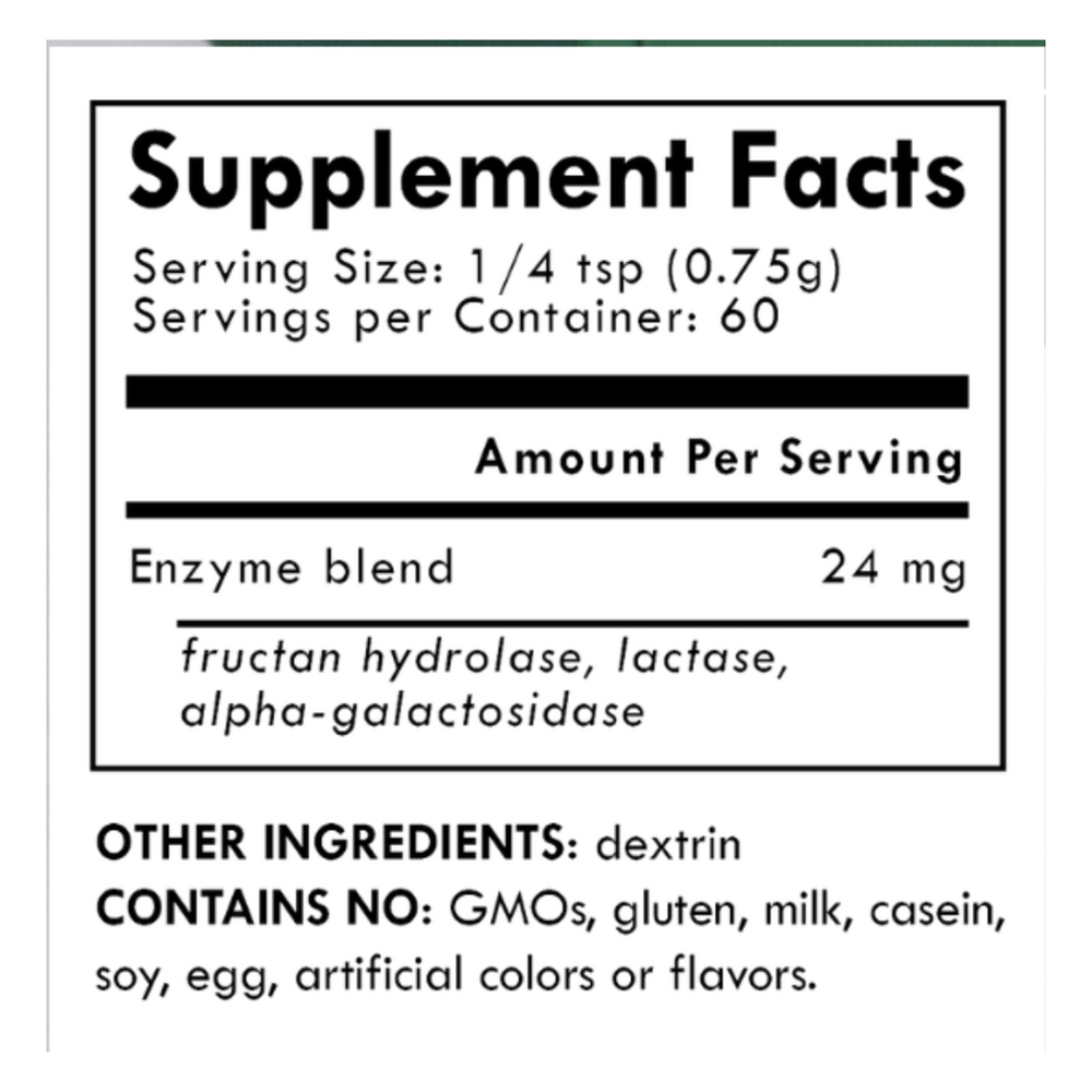 FODZYME Home Kit Supplement Facts Label