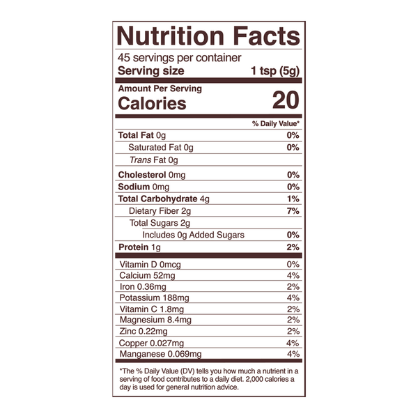 Maca Powder Organic Supplement Facts Label