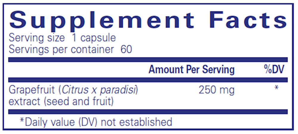 Grapefruit Seed Extract 120 Count Supplement Facts Label