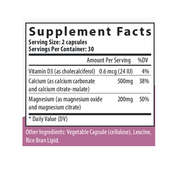 Calcium + Magnesium Supplement Facts Label
