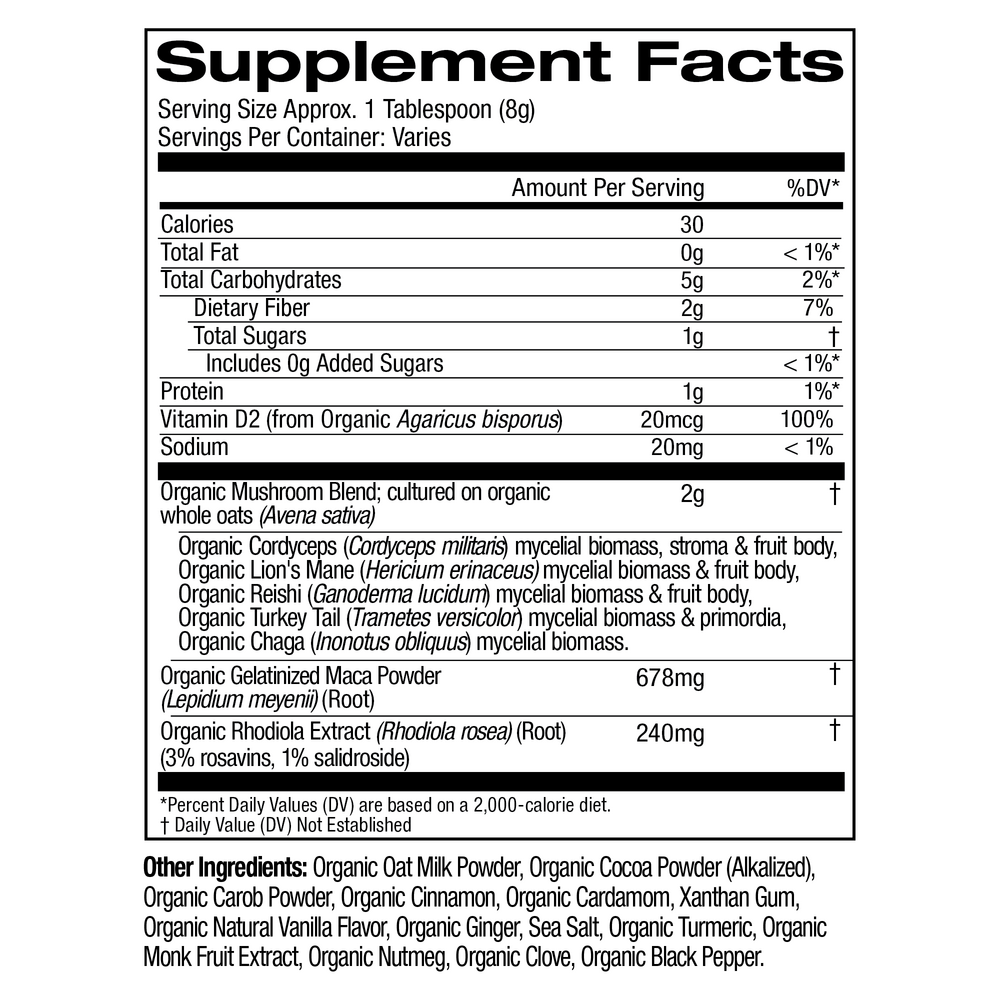 DISCONTINUED - Mushroom Morning Energy Blend Powder Supplement Facts Label