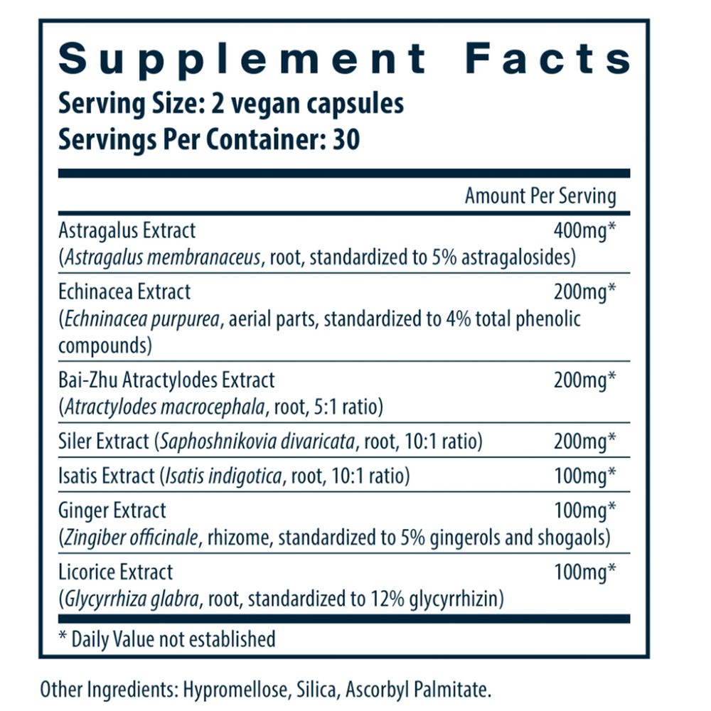 Immune Support Supplement Facts Label