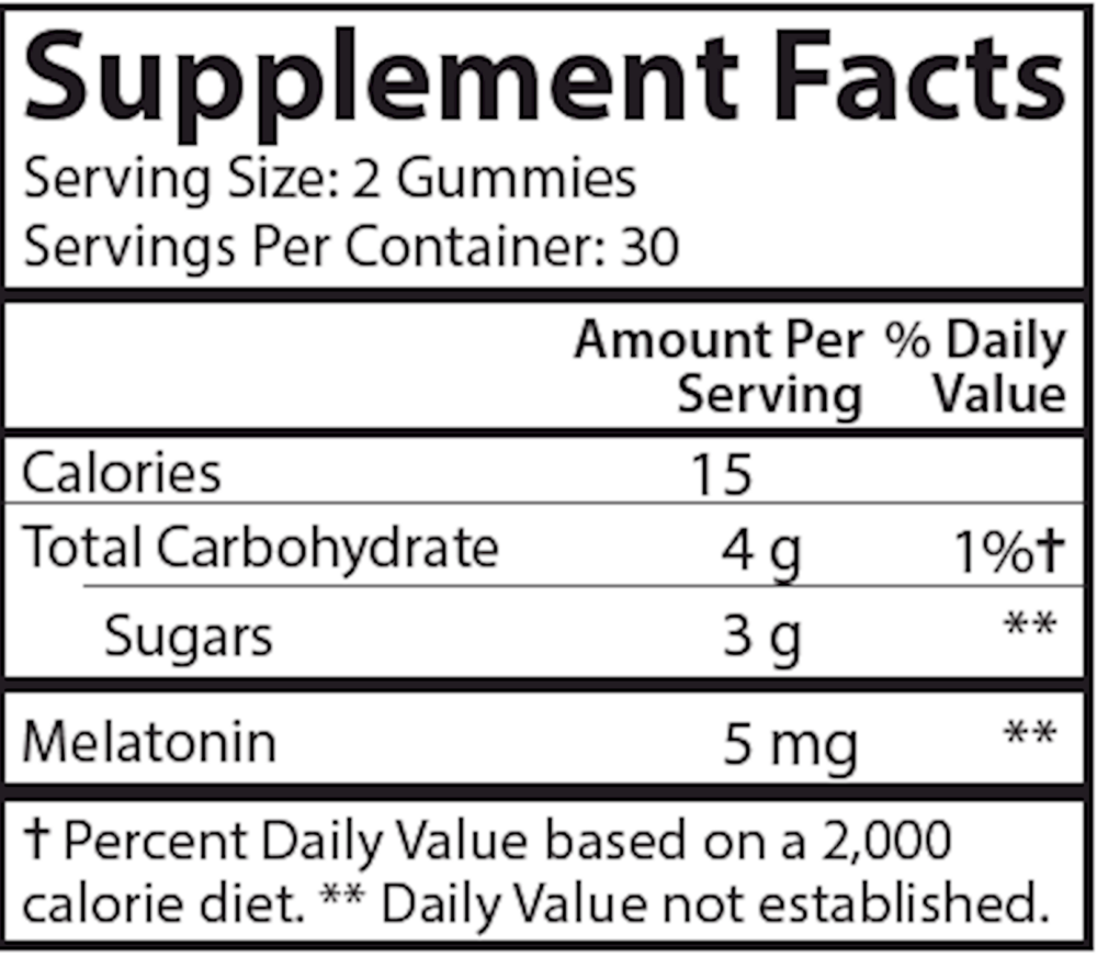 Melatonin Gummies Supplement Facts Label