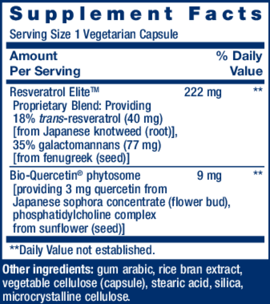 Optimized Resveratrol Elite Supplement Facts Label