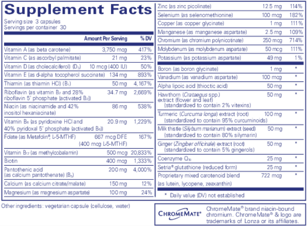 UltraNutrient® Supplement Facts Label