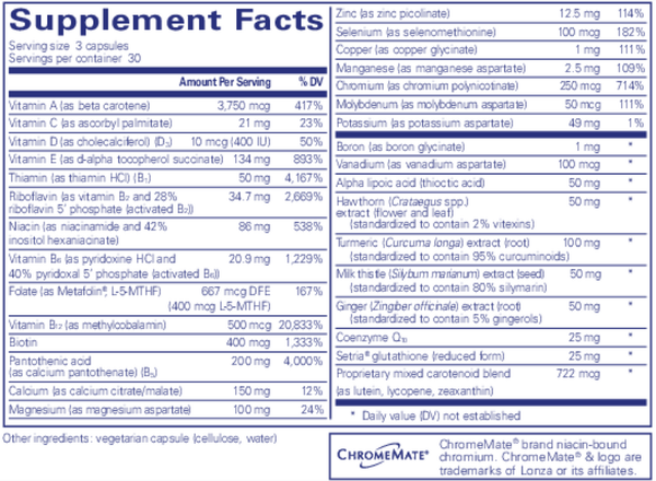 UltraNutrient® Supplement Facts Label