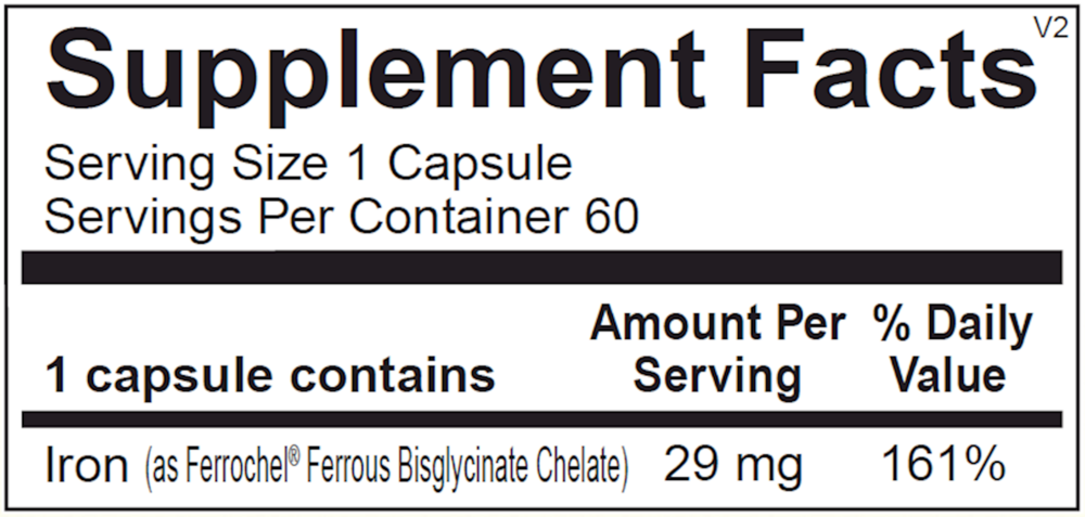 Reacted Iron Supplement Facts Label