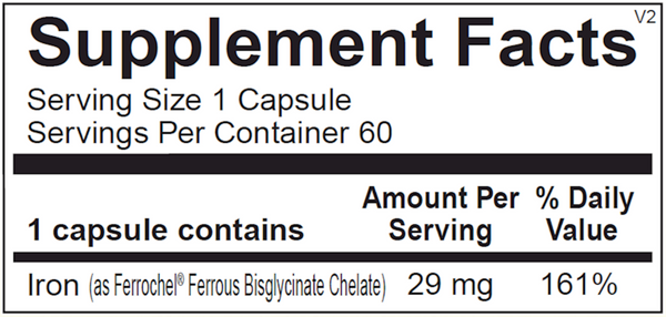 Reacted Iron Supplement Facts Label