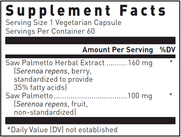 Saw Palmetto Max-V Supplement Facts Label