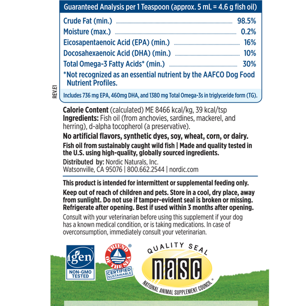 Omega-3 Pet Fluid 16 oz. Supplement Facts Label