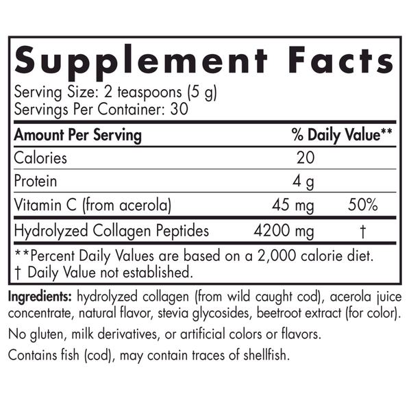 Marine Collagen 5.29 Ounces of Powder Strawberry Supplement Facts Label