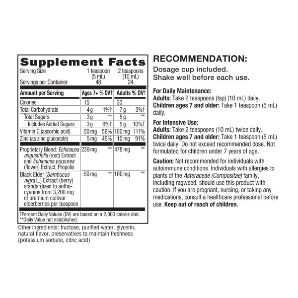 Sambucus Immune Syrup Supplement Facts Label