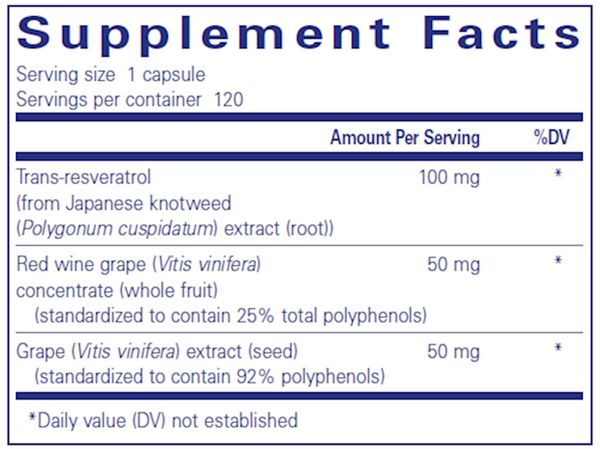 Resveratrol EXTRA 60 Count Supplement Facts Label