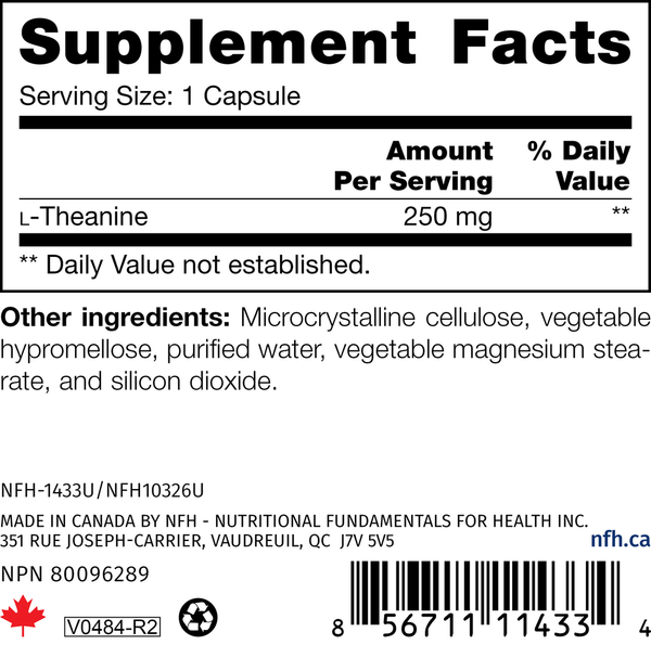 L-Theanine SAP Supplement Facts Label