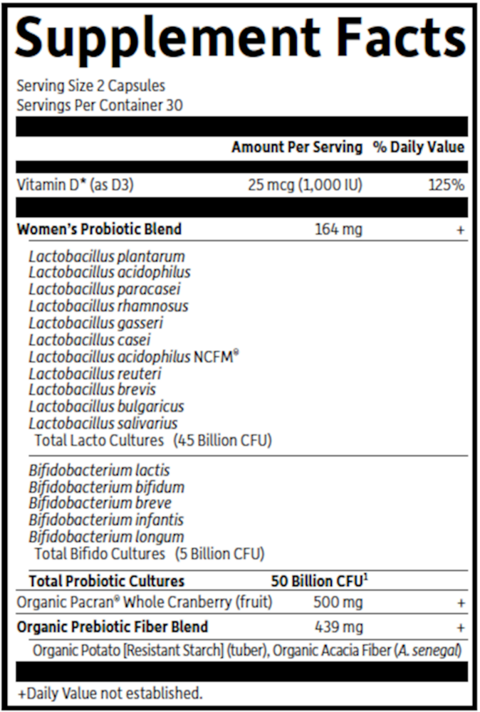 Dr. Formulated Urinary Tract+ Supplement Facts Label