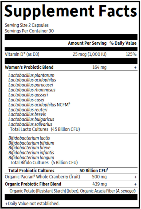 Dr. Formulated Urinary Tract+ Supplement Facts Label