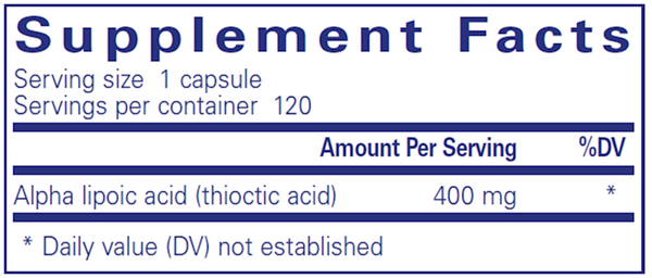 Alpha Lipoic Acid 400mg 120ct Supplement Facts Label