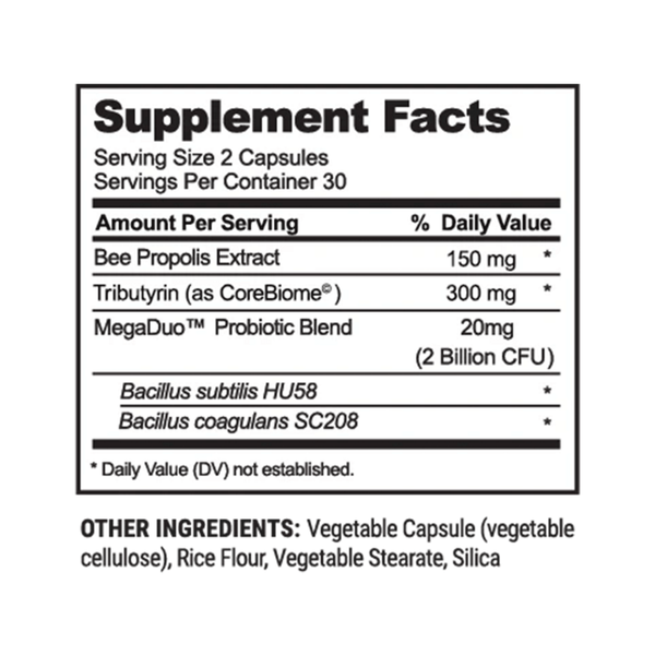 Propolis Complete Gut Health Supplement Facts Label