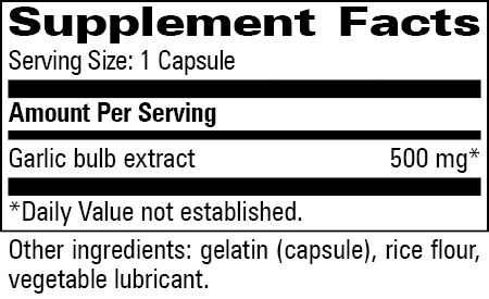 Garlic Supplement Facts Label