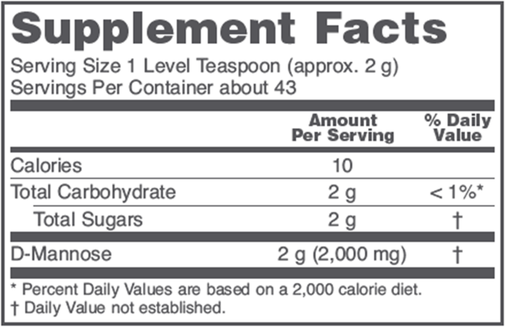 D-Mannose Powder Supplement Facts Label