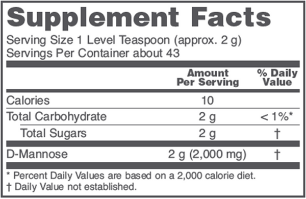 D-Mannose Powder Supplement Facts Label