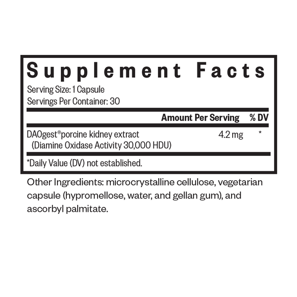 DAO Enzyme (formerly Histamine Digest) Supplement Facts Label