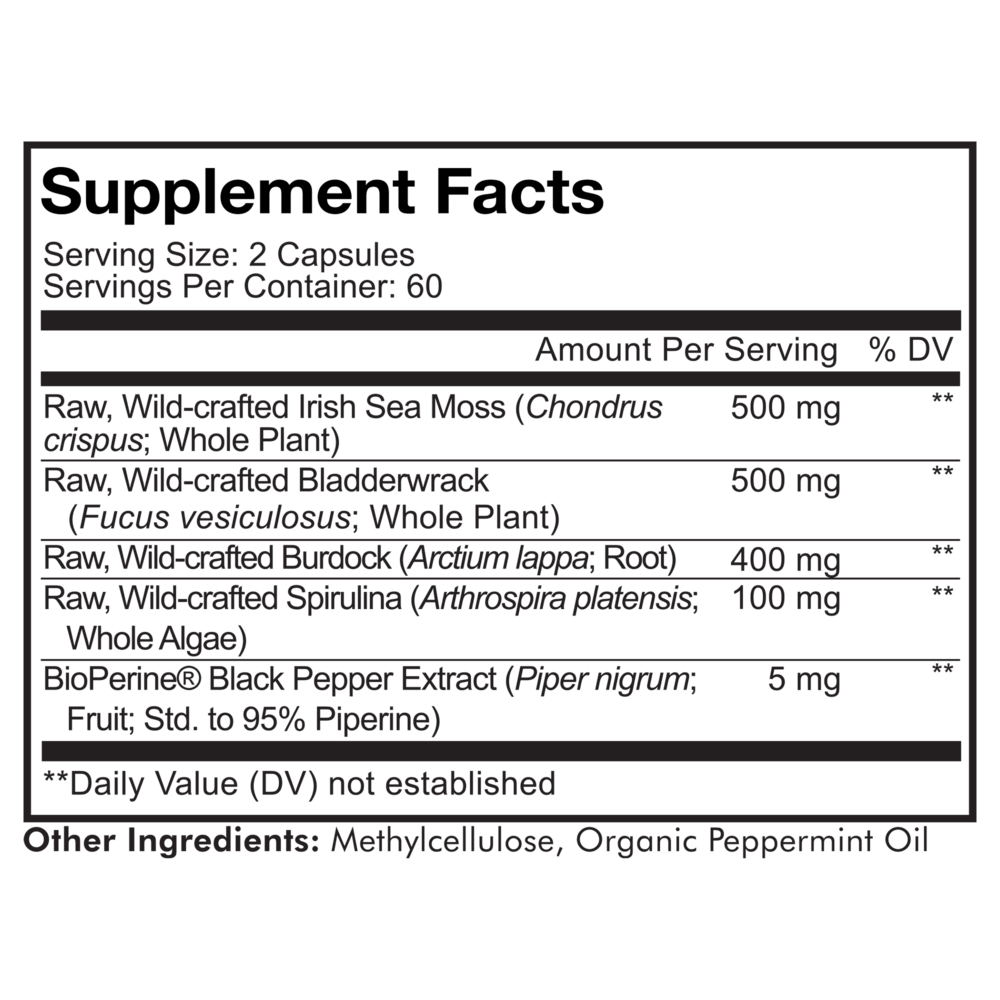 Sea Moss+ Supplement Facts Label