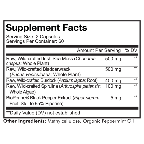 Sea Moss+ Supplement Facts Label