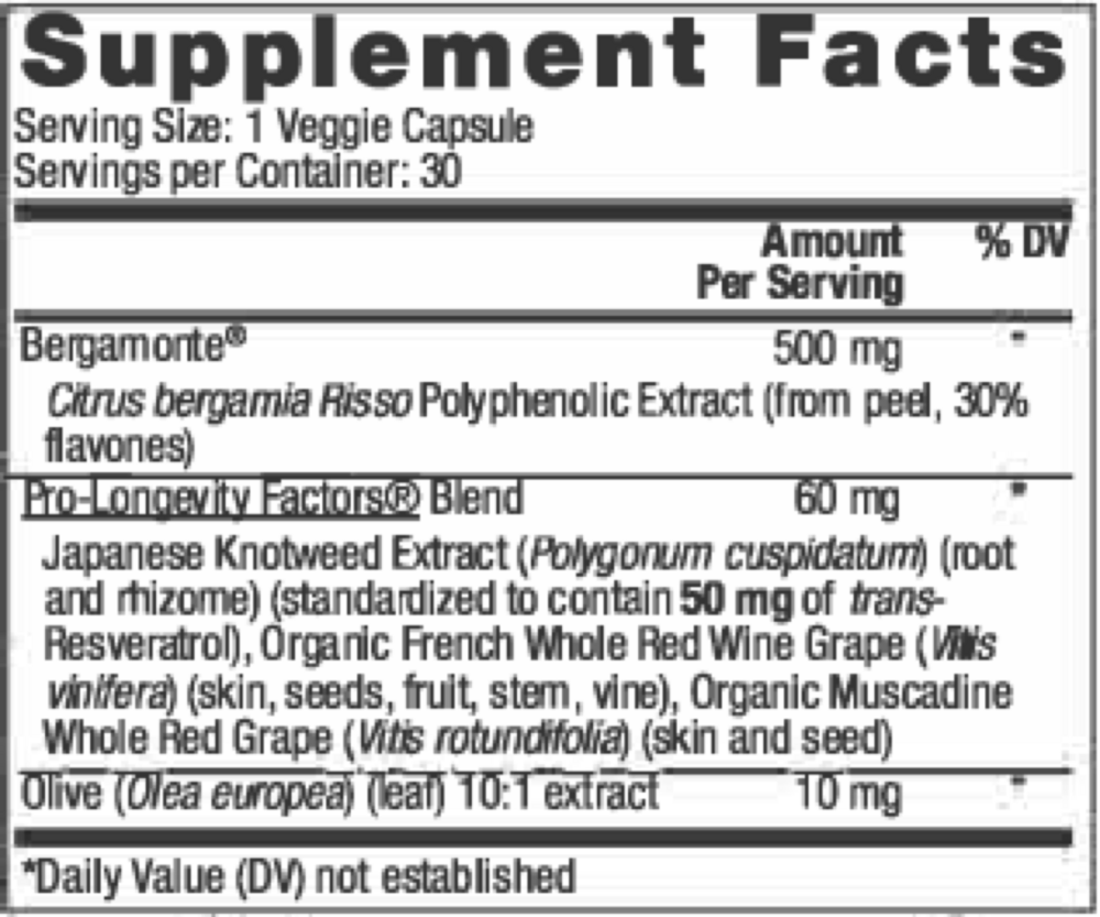Bergamot Cholesterol Support Supplement Facts Label