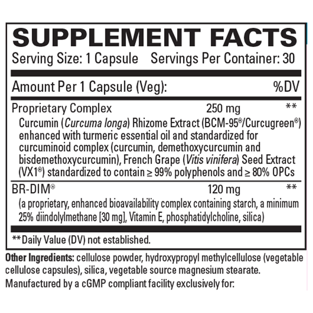 DIM + Curcumin Supplement Facts Label