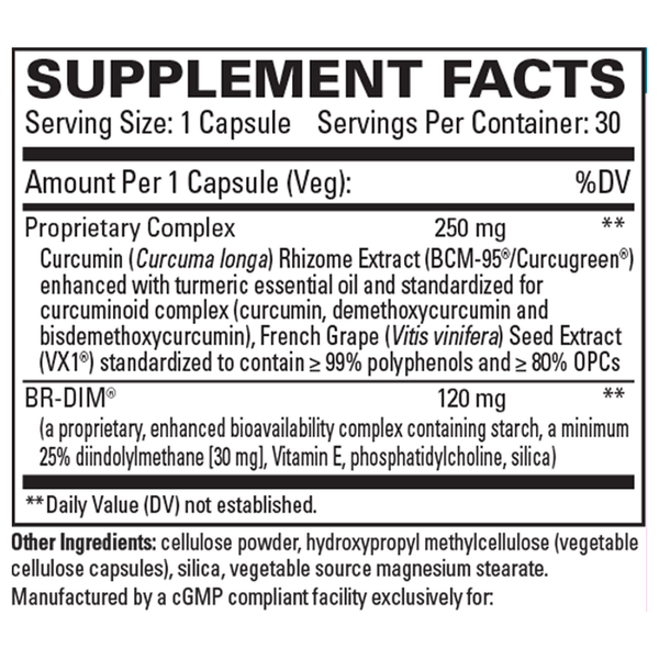 DIM + Curcumin Supplement Facts Label